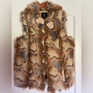 Rachel Zoe Multi-Tone Faux Fox Fur Vest in Camel, Cream & Gray